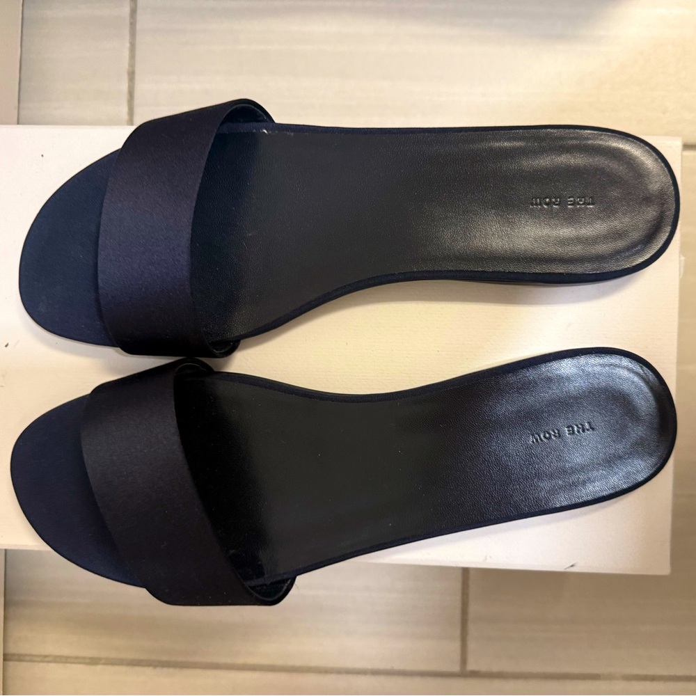 The Row Combo Satin Slide Sandal, 40, Navy - Picture 5 of 9